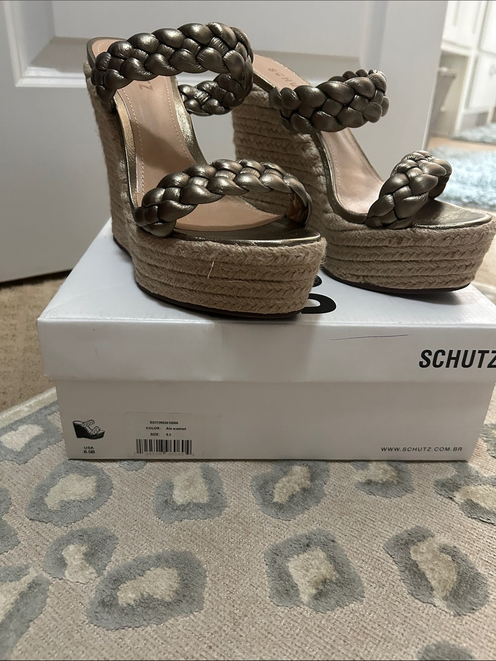 SCHUTZ Metallic Braided Espadrille Platform Wedges - Gold